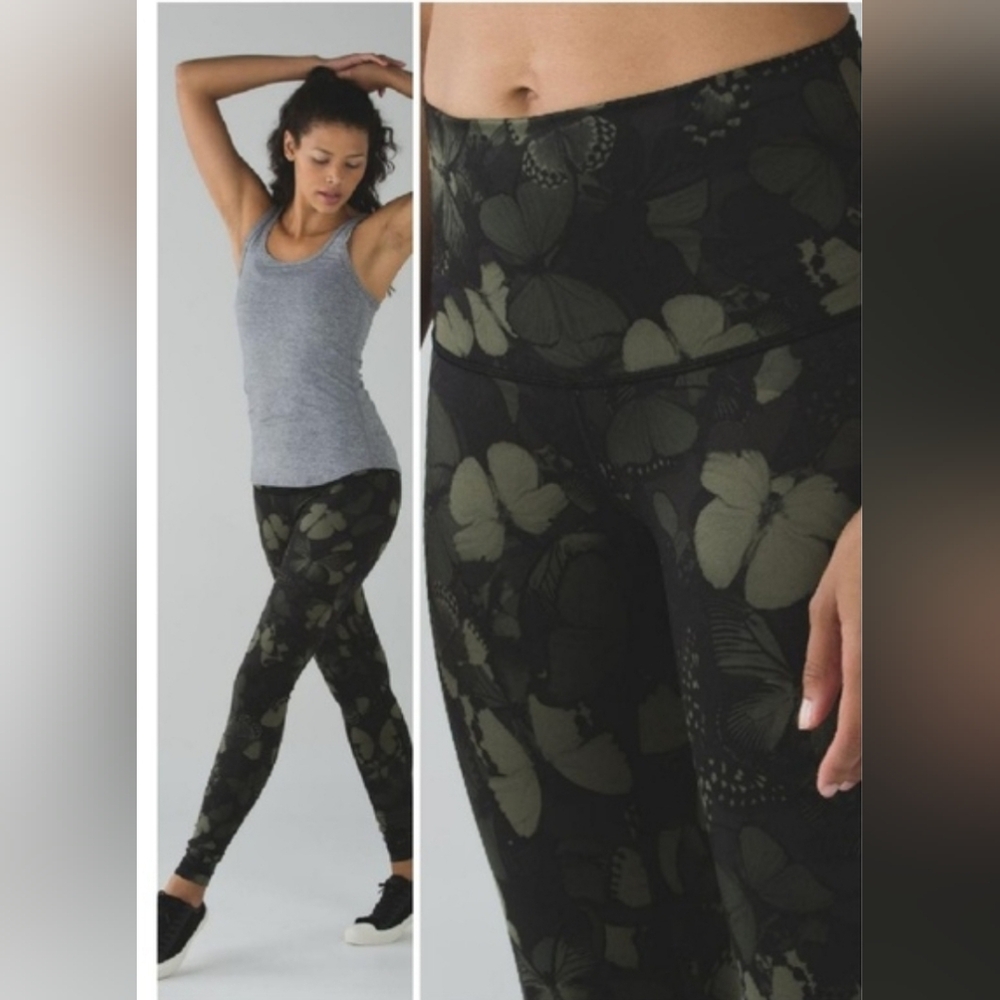 Lululemon Green Biggie So Fly Butterfly Wunder Under Luon Leggings Size 2